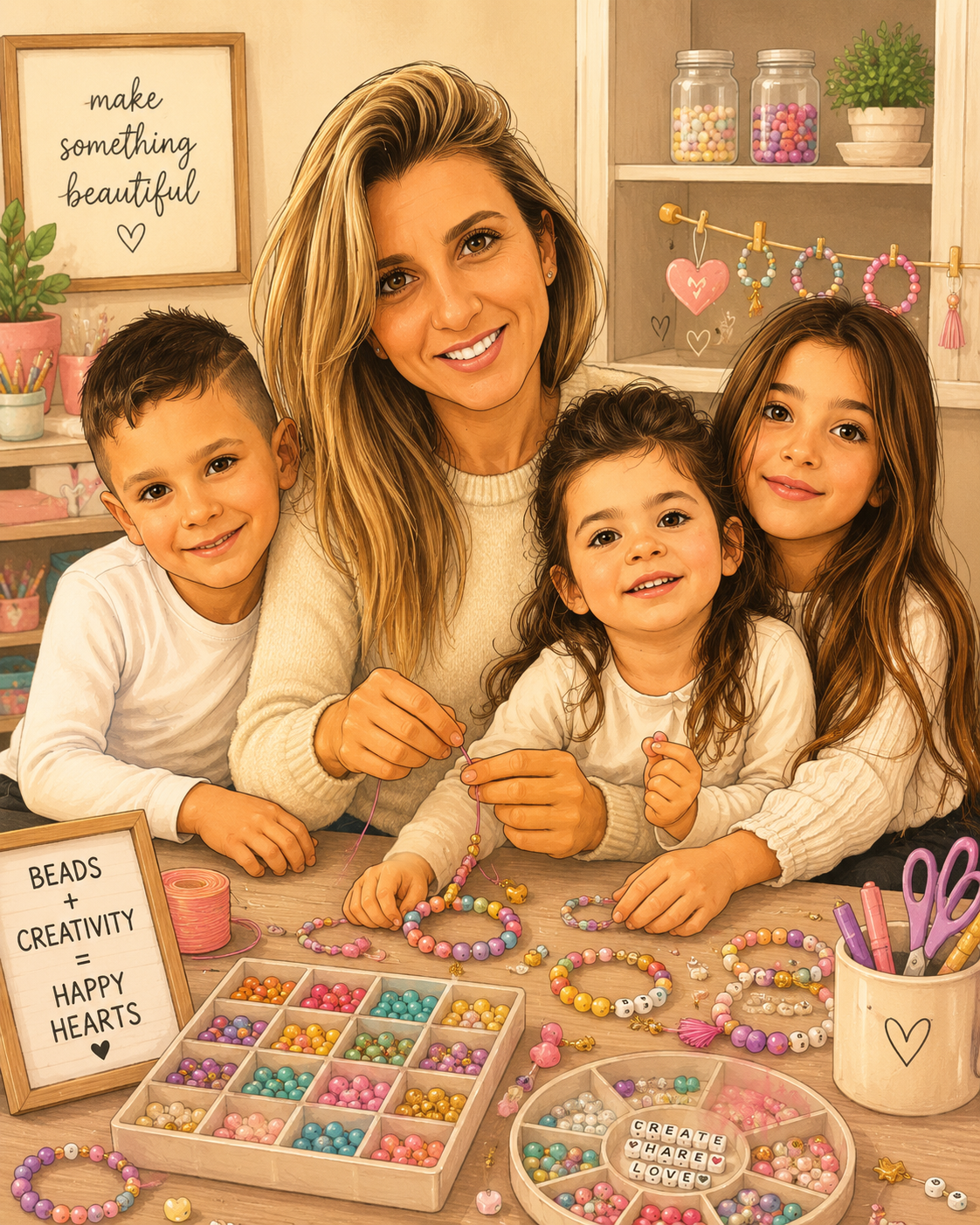Anna making bracelets